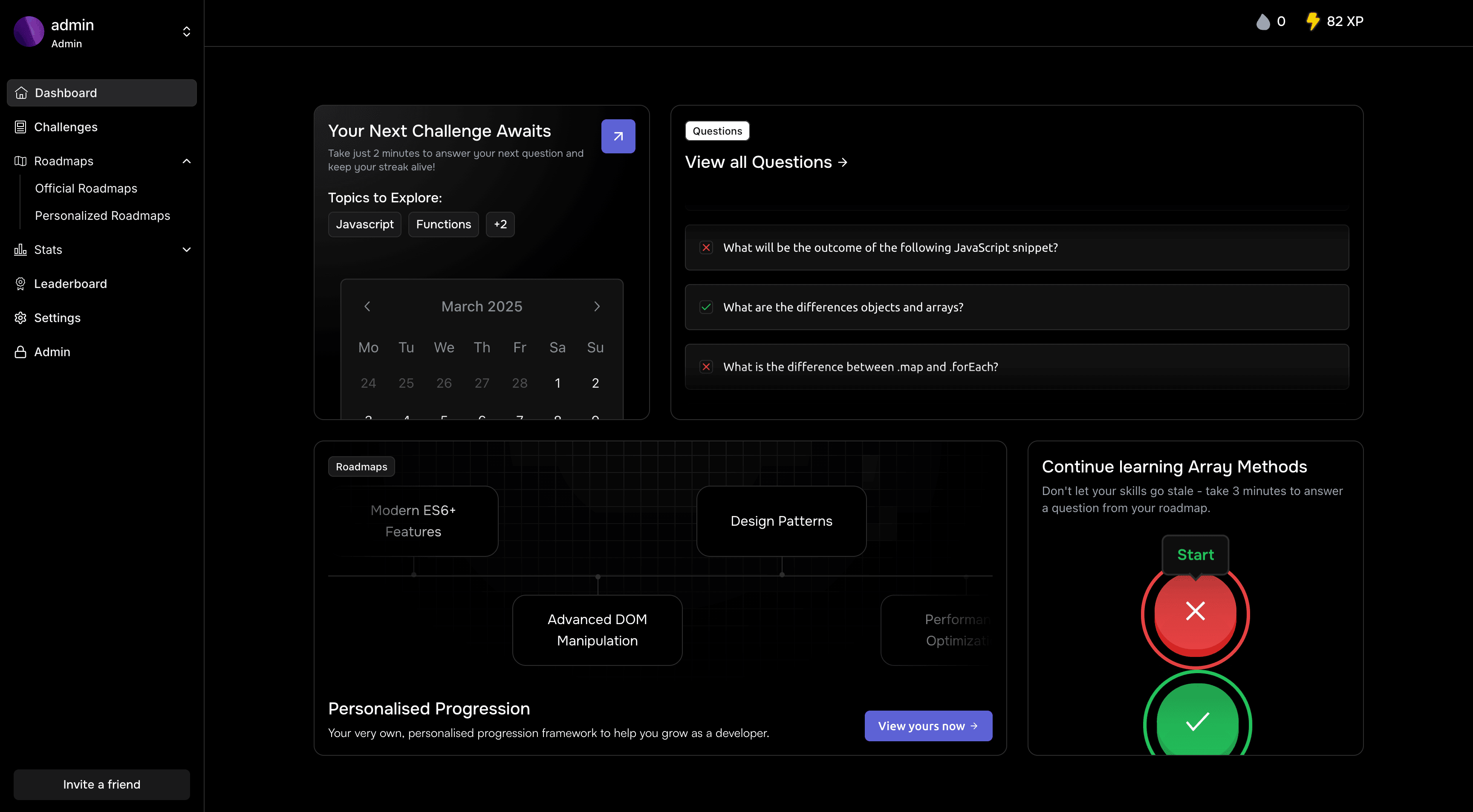 TechBlitz study path interface showing interactive coding challenges and learning progress
